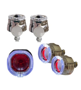 2.5 İNÇ KARE ANGELLI Bİ-XENON MERCEK BEYAZ ANGEL + KIRMIZI ŞEYTAN GÖZ G261S RED WHİTE