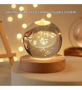 USB Bağlantılı Işıklı Kristal Küre Modern Ahşap Tabanlı Dekor