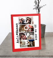 Kişiye Özel Masaüstü Takvim Tarih İsim Love Tasarımlı 8 Fotoğraflı Ahşap Kırmızı Mdf Resimli Kolaj Çerçeve