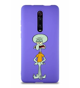 Xiaomi Redmi K20 Soft Premier Kapak Squidward Dokunaç Tasarımlı Silikon Kılıf - Mor (Şeffaf)