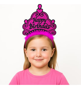 Fuşya Happy Birthday Prenses Tacı – Doğum Günü Taç Aksesuarı