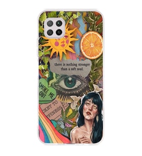 Huawei P40 Lite Uyumlu Vintage Kolaj Desenli Şeffaf Telefon Kılıfı