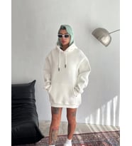 Kapşonlu Üç İplik Penye Basic SweatShirt - Beyaz
