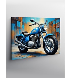 Kanvas Tablo Mavi Chopper Motosiklet