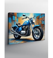 Kanvas Tablo Mavi Chopper Motosiklet