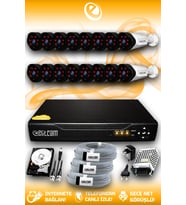 ELITCAM 16 Kameralı Uzay 16 Dış Kamera Set 1 TB HDD Full HD Gece Görüşlü Güvenlik Kamerası Sistemi