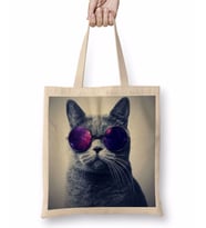 Gözlüklü Kedi Cats Bez Çanta Uzun Saplı