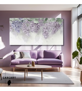 Panoramik Kanvas Duvar Tablosu Mor Salkımlı Çiçek Görseli