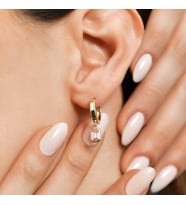 Goldium 14 Ayar Altın Sallantılı Pembe Taşlı Küpe (Sarı)