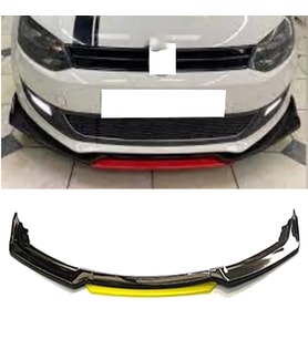 Vw Polo MK5 Sarı Renkli Şeritli Dilli Ön Lip 4 Prç Parlak Siyah ABS