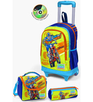 Coral High Kids Fosforlu Sarı Saks Motorsiklet Desenli Çekçekli 3'lü Çanta Seti SET0123942