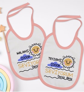 BK Kids Kişiye Özel Hala ve Teyze Tasarımlı 2’li Pembe Mama Önlüğü-1