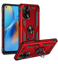 Oppo A74 4G Kılıf Metal For Car Yüzüklü Standlı Military Ring Serisi (Kırmızı)