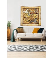 Sarı Koşan Atlar Leke Tutmaz Kadife Kumaş Duvar Örtüsü Duvar Halısı Tapestry (Sarı-Kahve)