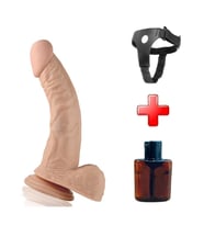 21.5 cm Realistik Vantuzlu Belden Bağlamalı  Vajinal Dildo Penis (Ten)