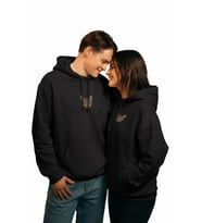 Kedi Temalı Çift Hoodie – Tekir Kedi – Sevgililer Günü Özel Tasarım – Siyah Kapüşonlu Sweatshirt Seti