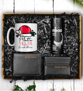 Yılbaşına Özel Tasarım Kişiye Özel Mutlu Yıllar Kupası & Cüzdan & Kartvizitlik & Axe Erkek Deodorant