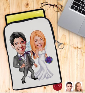 BK Gift Kişiye Özel Evleniyoruz Karikatürlü Taşınabilir Koruyucu Tablet Kılıfı & Organizer Çanta - Siyah-6