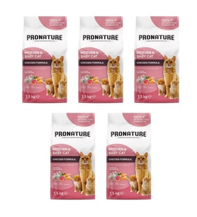 Pronature Mother & Baby Tavuk Etli Kuru Kedi Maması 1,5 Kg*5 Adet (Kahverengi)