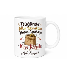 Düğünde Altın Takmaktan Batan Akrabaya Kese Kağıdı Kupası Hediye Bardak