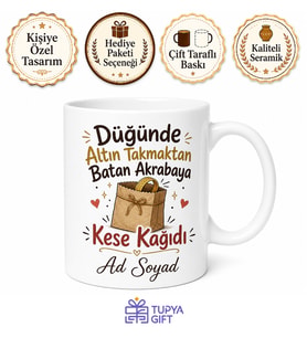 Düğünde Altın Takmaktan Batan Akrabaya Kese Kağıdı Kupası Hediye Bardak