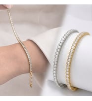 Premium Parlak 4mm Beyaz Zirkon Taş Su Yolu Kadın Bijuteri Bileklik 3183KBV4D4 (~18cm Gümüş Renk)