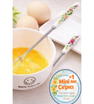 Mini Kahve Çırpıcı Porselen Saplı Süt Yumurta Çırpıcı 19 Cm Desenli Çırpıcı Tel