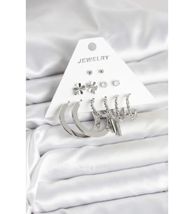 pilelistore Pirinç Gümüş Renk 6 Çift Kadın Küpe Seti - TJ-BKP11332