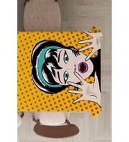 Sarı Pop Art Temalı Dokuma Leke Tutmaz Masa Örtüsü MSO069