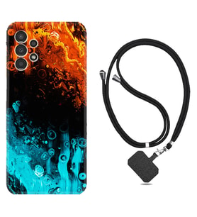 Samsung Galaxy M14 Kılıf Silikon Boyun Askılı İpli Desenli Silikon Orange Blue Color 1665