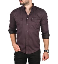 DeepSEA Erkek Mürdüm Slim Fit Pamuklu Çift Cepli Kot Gömlek Çıtçıtlı Uzun Kollu Spor Gömlek 2502503