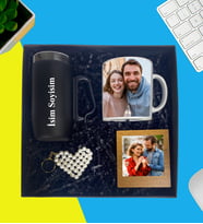 Kişiye Özel Premium Kutu Kulplu Termos Bardak Fotoğraflı Kupa Bardak İnci Anahtarlık Ahşap Kahve Çerçeve