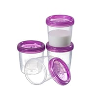 Sızdırmaz Kapaklı Anne Sütü Ve Mama Saklama Kabı Mor Kapaklı-4'lü Set -180 ml