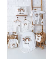Pia Baby Premium Lüks 11’li %100 Pamuk İsim Baskılı Yenidoğan Kız Bebek Hediyesi Set 5033-00 (Ekru)