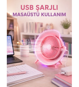 Gece Lambası Özellikli Şarjlı Mini Masaüstü Fan