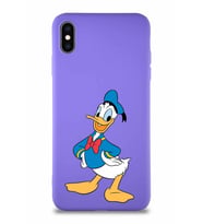 Apple iPhone XS Max Soft Premier Kapak Donald Duck-C Tasarımlı Silikon Kılıf - Mor (Şeffaf)