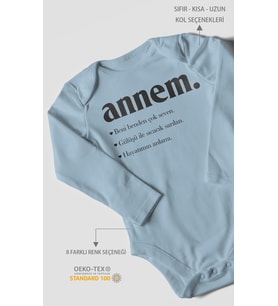Annem Baskılı Bebek Zıbını – Çıtçıtlı Body 8 Renk  %100 Pamuk Uzun Kol