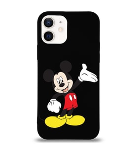 Apple iPhone 12 Uyumlu Lansman Kılıf Mickey Mouse Tasarımlı Altı Kapalı İçi Kadife Kaplı  Kapak (Şeffaf)