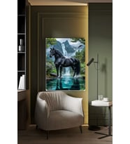 NEHİRE GELEN SAVAŞ ATI KANVAS TABLO EV DUVAR SALON OFİS DÜKKAN HEDİYELİK DEKARASYON SÜSÜ (Çok Renkli)