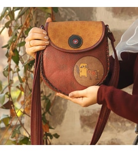 Rakun Figürlü Çapraz Örgülü Kol Çantası Etnik Bohem Style - Bordo