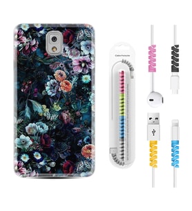 Samsung Note 3 4 5 8 9 20 Ultra 10 Lite Kılıf Kablo Koruma Spiral Silikon Great Flowers 1304