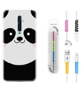 Oppo Reno 2Z 4 Lite 4 Pro 5 6 7 A31 Kılıf Kablo Koruma Spiral Silikon Sevimli Panda 1794