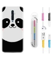Oppo Reno 2Z 4 Lite 4 Pro 5 6 7 A31 Kılıf Kablo Koruma Spiral Silikon Sevimli Panda 1794