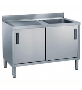 Electrolux Professional Dolaplı 1 Evyeli Tezgah, Evyesi (600x500 Mm), Damlalık Sol Tarafta, 2 Kayar Kapılı, 1400 Mm MLA1416SXPN