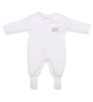 Unisex Ekru Sade Çıtçıtlı Kendinden Çoraplı Tulum