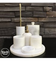 Sipahi Marble Beyaz Mermer 7'li Banyo Seti