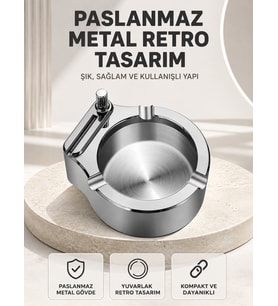 Çakmaklı Küllük Paslanmaz Metal Yuvarlak Tasarım