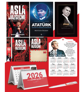 Asla Vazgeçme - Ayraç - Kartpostal - Poster - Yüzyılların Lideri Atatürk -  2026 Ajanda Gazi Paşa - Ayyıldız Ahşap Duvar Takvimi - Masa Takvimi