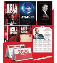 Asla Vazgeçme - Ayraç - Kartpostal - Poster - Yüzyılların Lideri Atatürk -  2026 Ajanda Gazi Paşa - Ayyıldız Ahşap Duvar Takvimi - Masa Takvimi