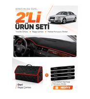 e-biz AUDI A6 (1997-2004) Uyumlu Torpido Örtüsü + Deri Bagaj Çantası Seti - Siyah-Kırmızı - AU003